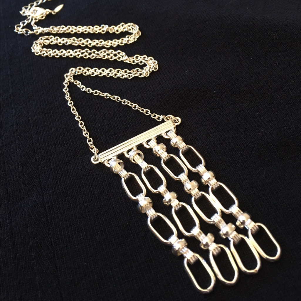 Silver Tone Bar Necklace W Chain Accent Adjustable